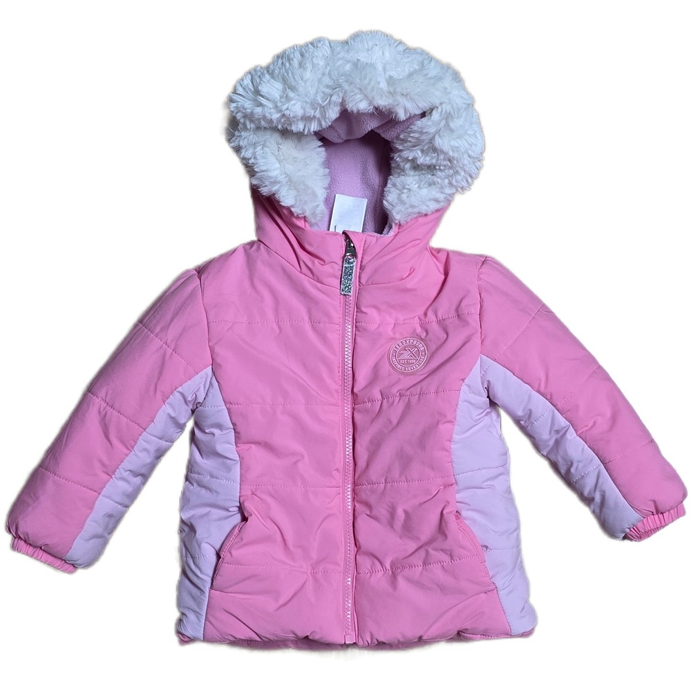 ZeroXposur Puffer Winter Coat Girl's Size 2T Pink Hooded Faux Fur Trim